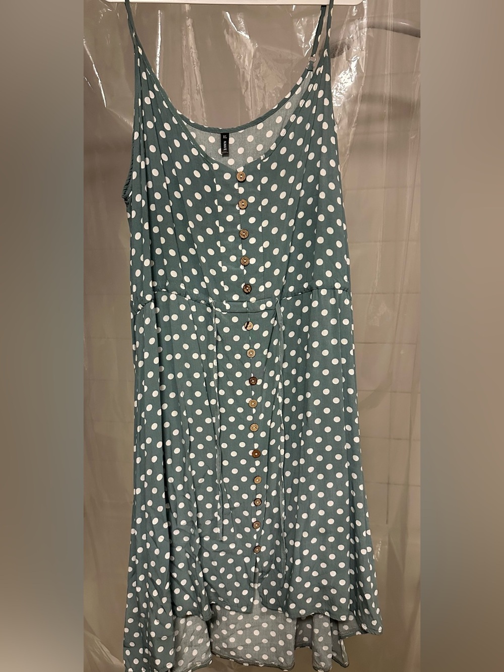 Brovave Polka Dot Strap Dress size XL Sage green and white sleeveless spaghetti - Picture 4 of 5